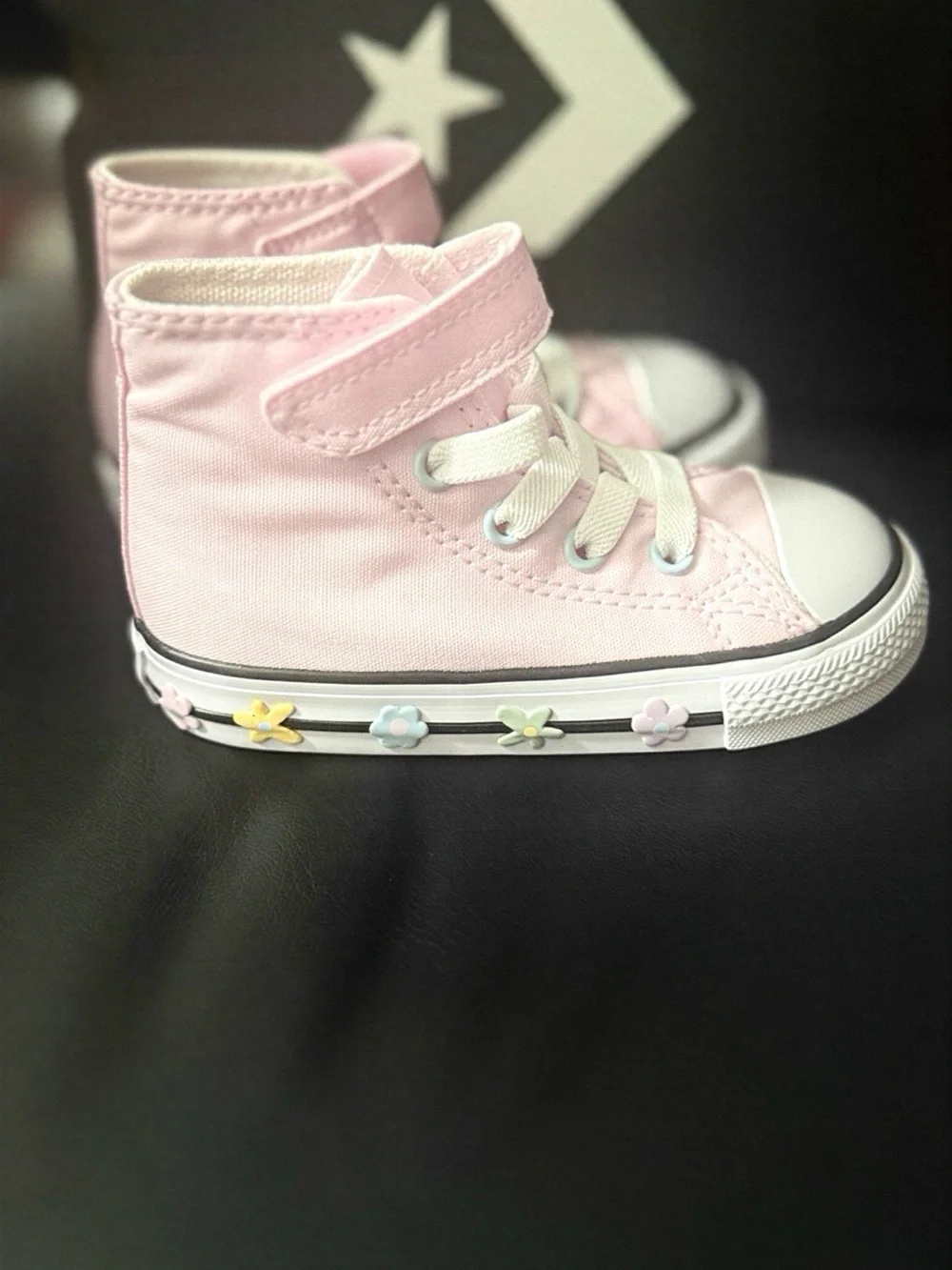 Converse Kids Pink High-Top Sneakers with Floral Sole Accents